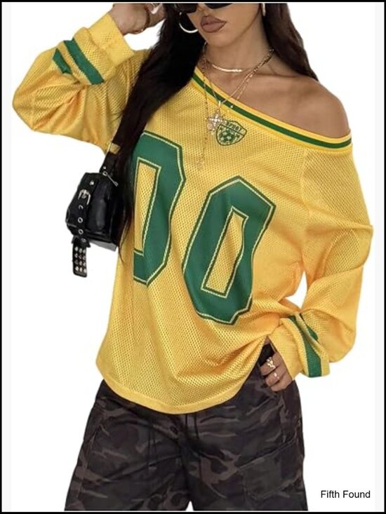 Tops - Oversized Sheer Mesh Number Graphic Tee Y2K Streetwear Top